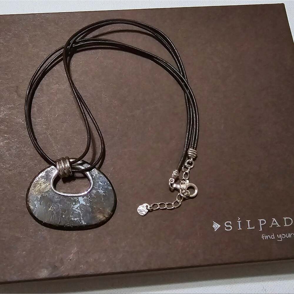 Siplada Bronze Age Bronzite Leather Necklace Sterling 925